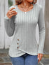 Decorative Button Round Neck Long Sleeve T-Shirt.