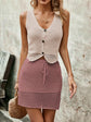 Button Up Sleeveless Top and Drawstring Skirt Set.