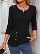 Decorative Button Round Neck Long Sleeve T-Shirt.