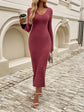 Devine Tied V-Neck Long Sleeve Sweater Dress.