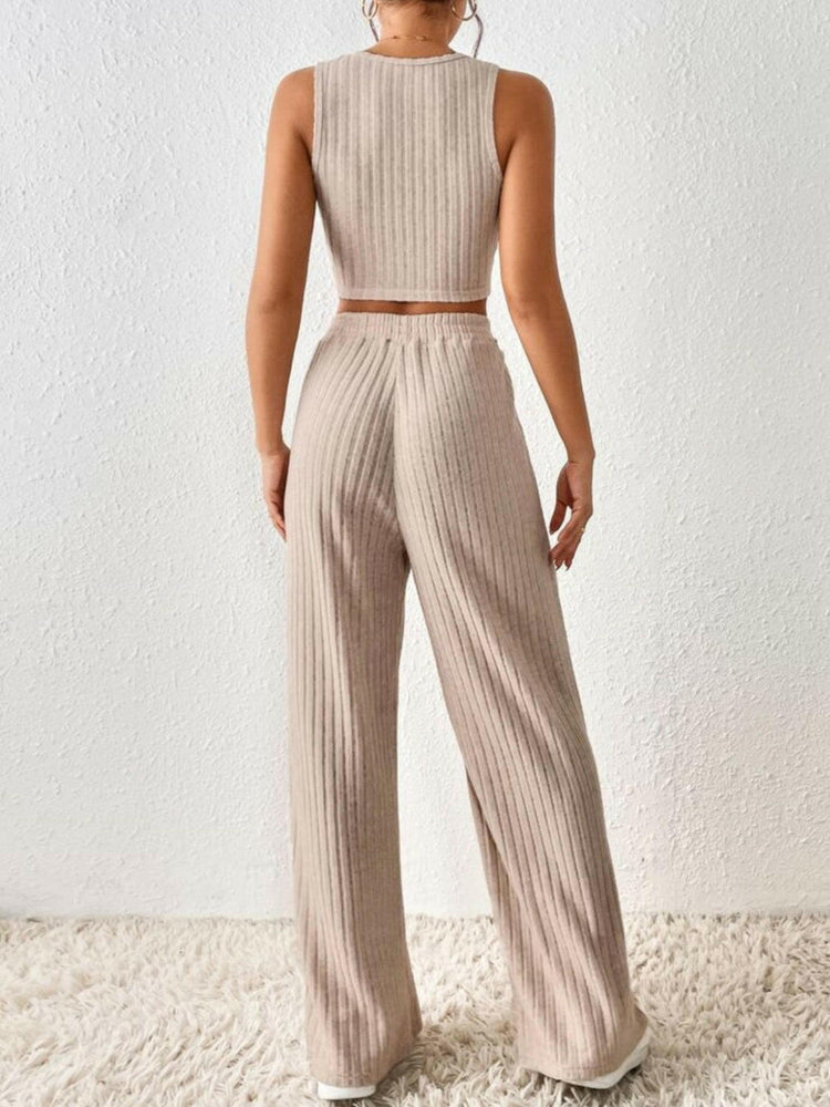 Ribbed Round Neck Tank and Pants Sweater Set.