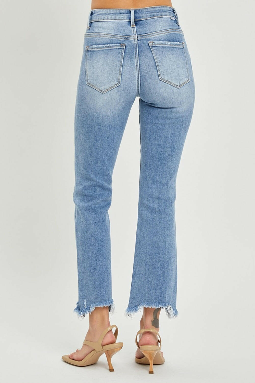 RISEN Frayed Hem Cropped Straight Jeans.