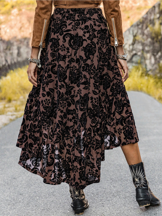 Printed Ruffled Midi Skirt.