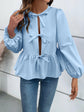 Ivy Lane Peplum Tied Long Sleeve Blouse.