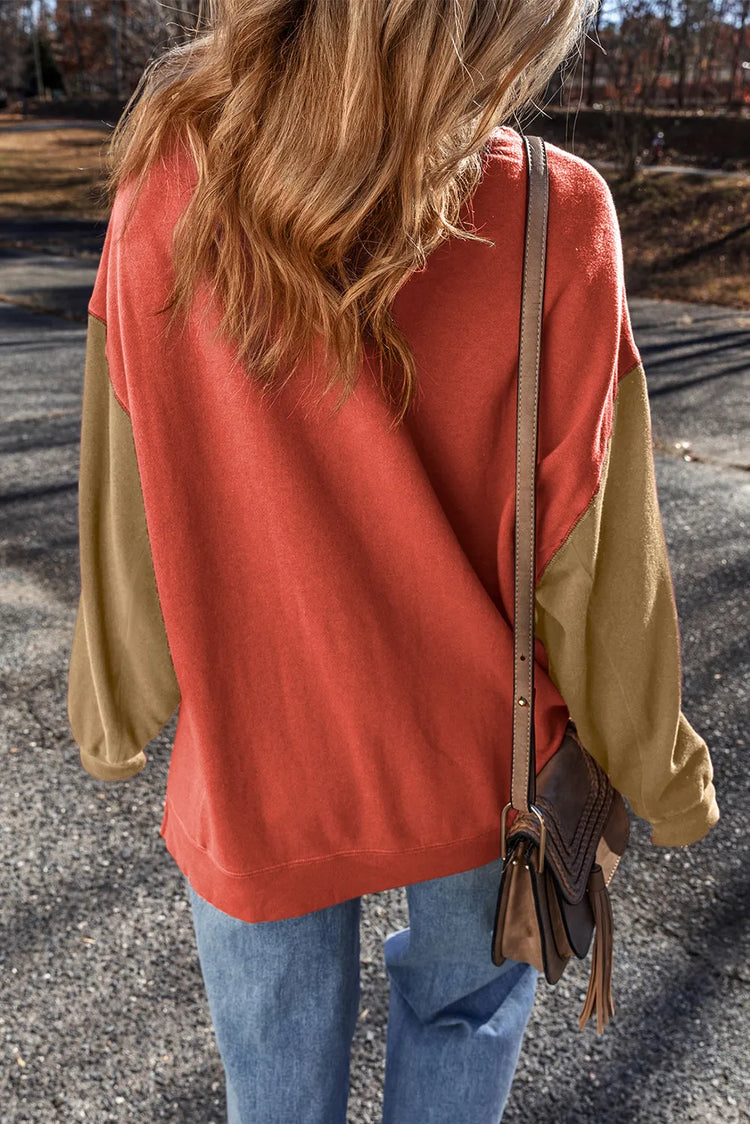 Contrast Round Neck Long Sleeve Sweatshirt.