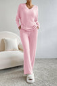 Ribbed V-Neck Top and Pants Lounge Set.