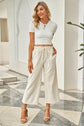 Drawstring Paperbag Waist Wide Leg Pants.