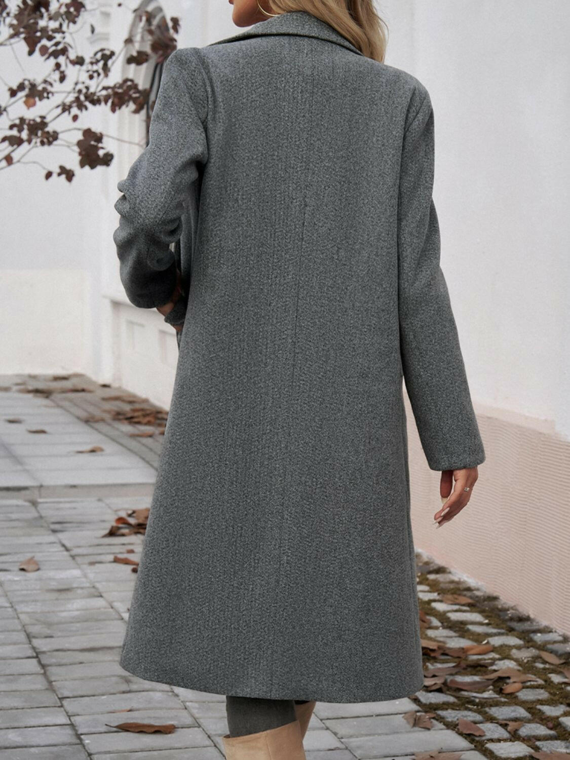 Devine Pocketed Collared Neck Long Sleeve Coat.