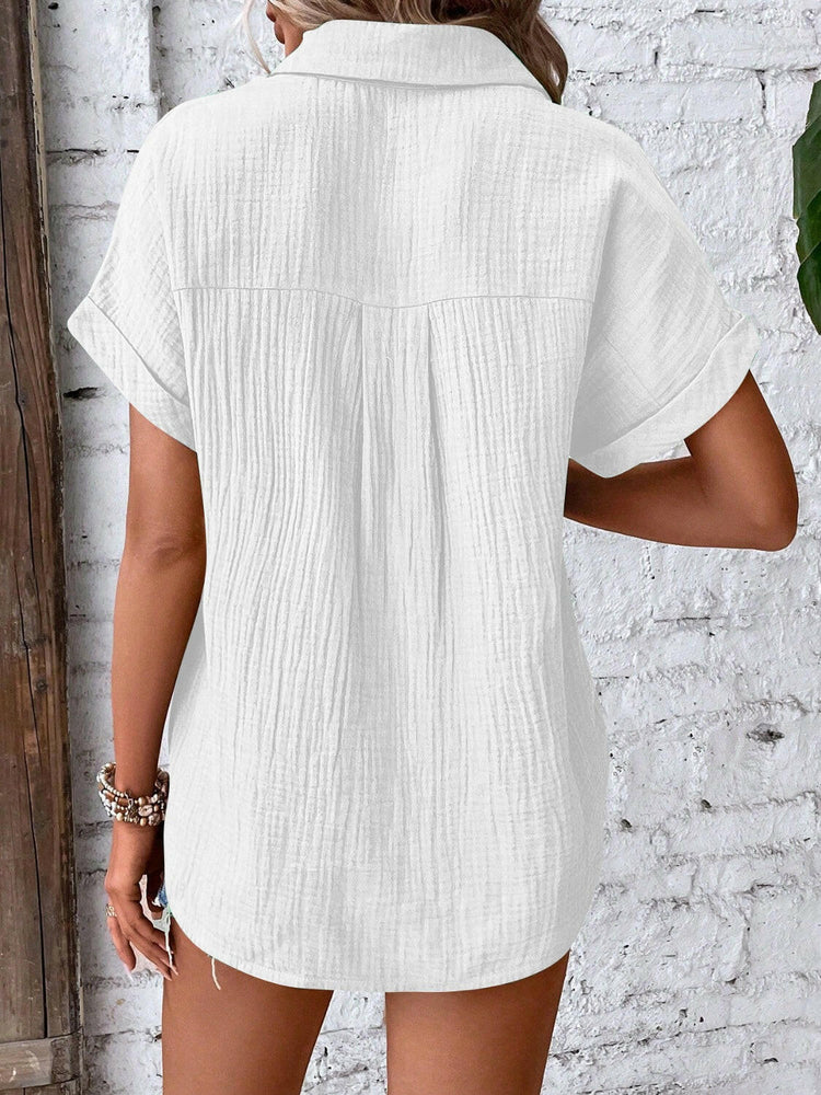 Lovelet Textured Button Up Short Sleeve Shirt.