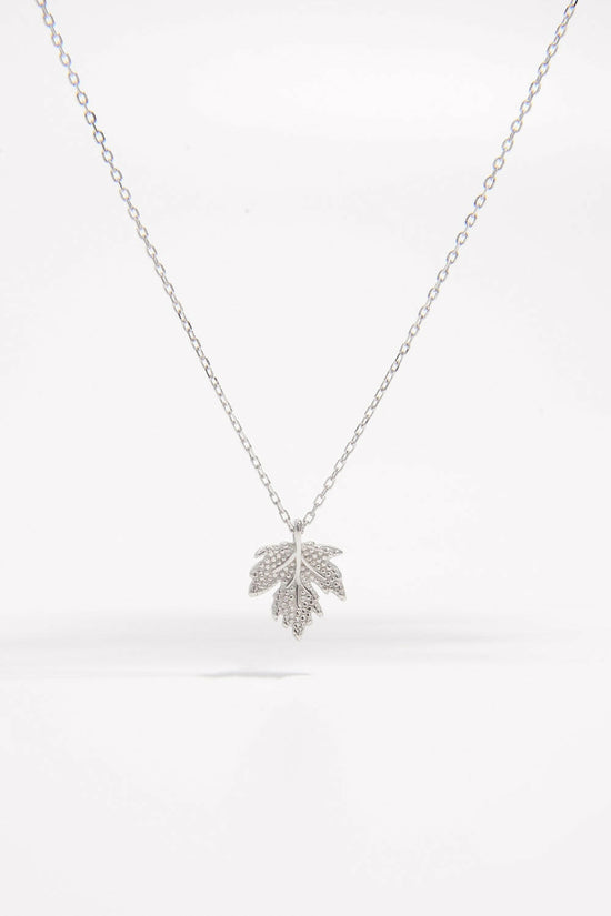 925 Sterling Silver Zircon Maple Leaf Necklace.