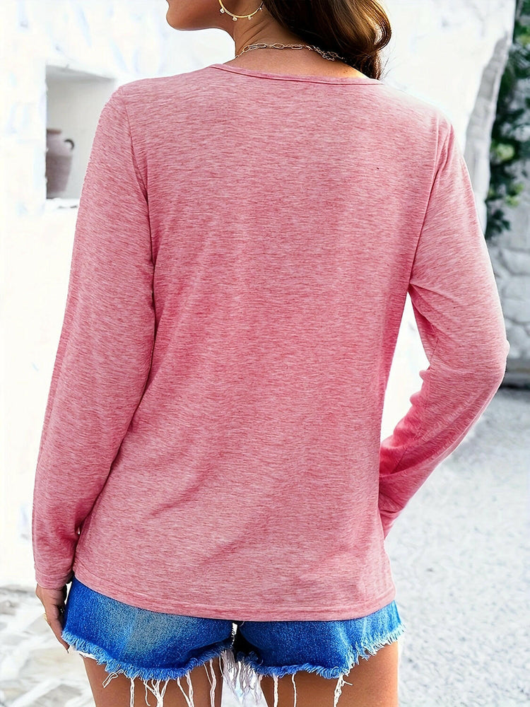 Crisscross V-Neck Long Sleeve T-Shirt.