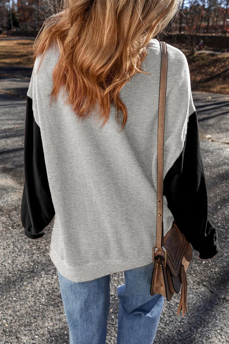 Contrast Round Neck Long Sleeve Sweatshirt.