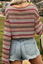 Striped Round Neck Long Sleeve Blouse.