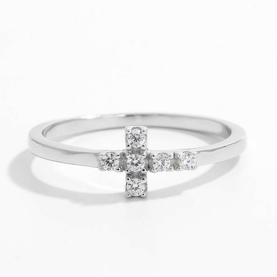 925 Sterling Silver Zircon Cross Ring.