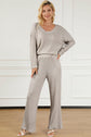 Ribbed V-Neck Top and Pants Lounge Set.