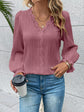 V-Neck Lace Detail Flounce Sleeve Blouse.