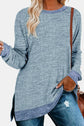 Round Neck Long Sleeve Slit T-Shirt.