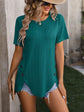 Mandy Decorative Button Round Neck Short Sleeve Blouse.