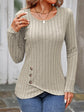 Decorative Button Round Neck Long Sleeve T-Shirt.