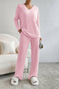 Ribbed V-Neck Top and Pants Lounge Set.