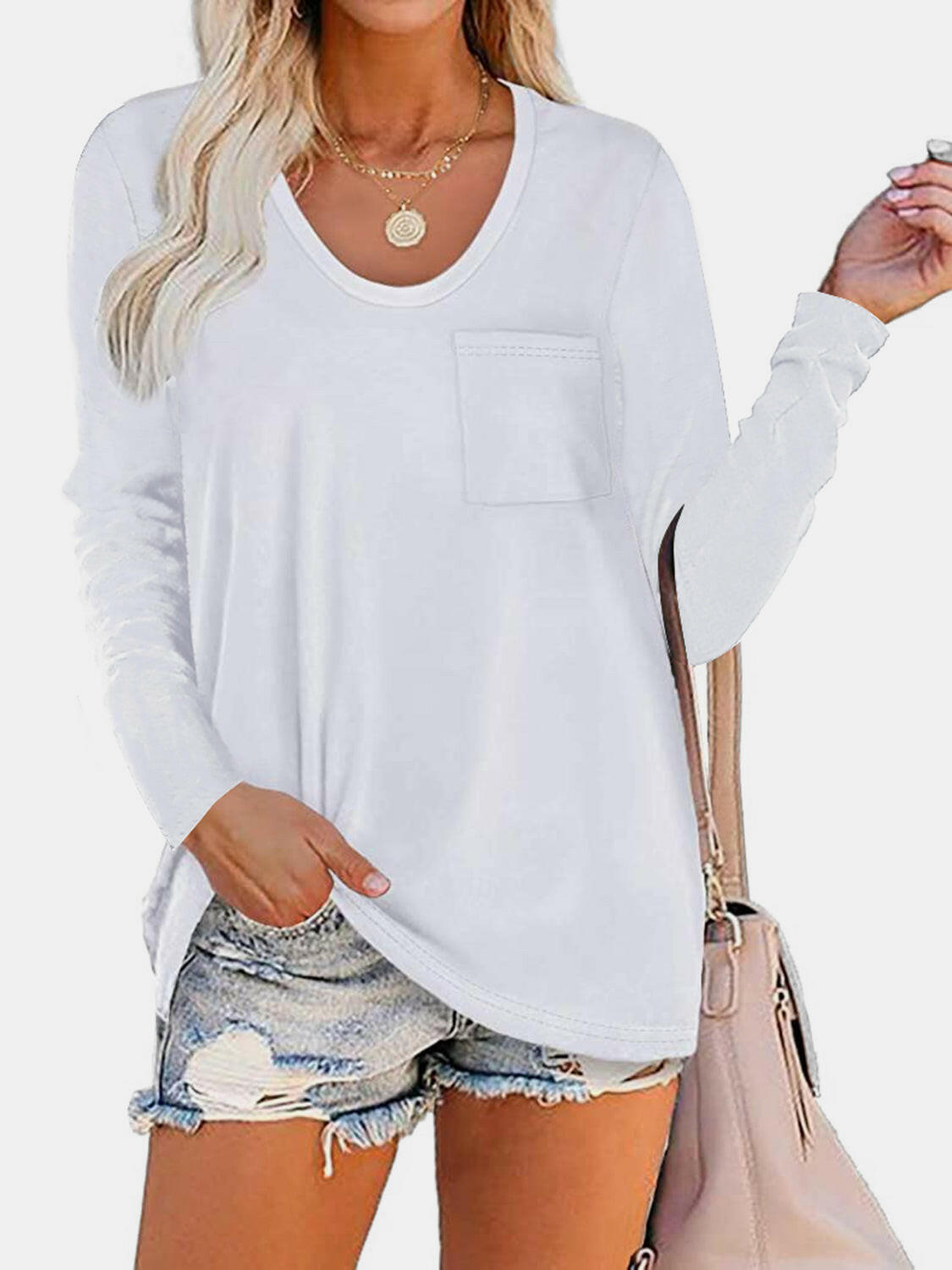 Round Neck Long Sleeve T-Shirt.