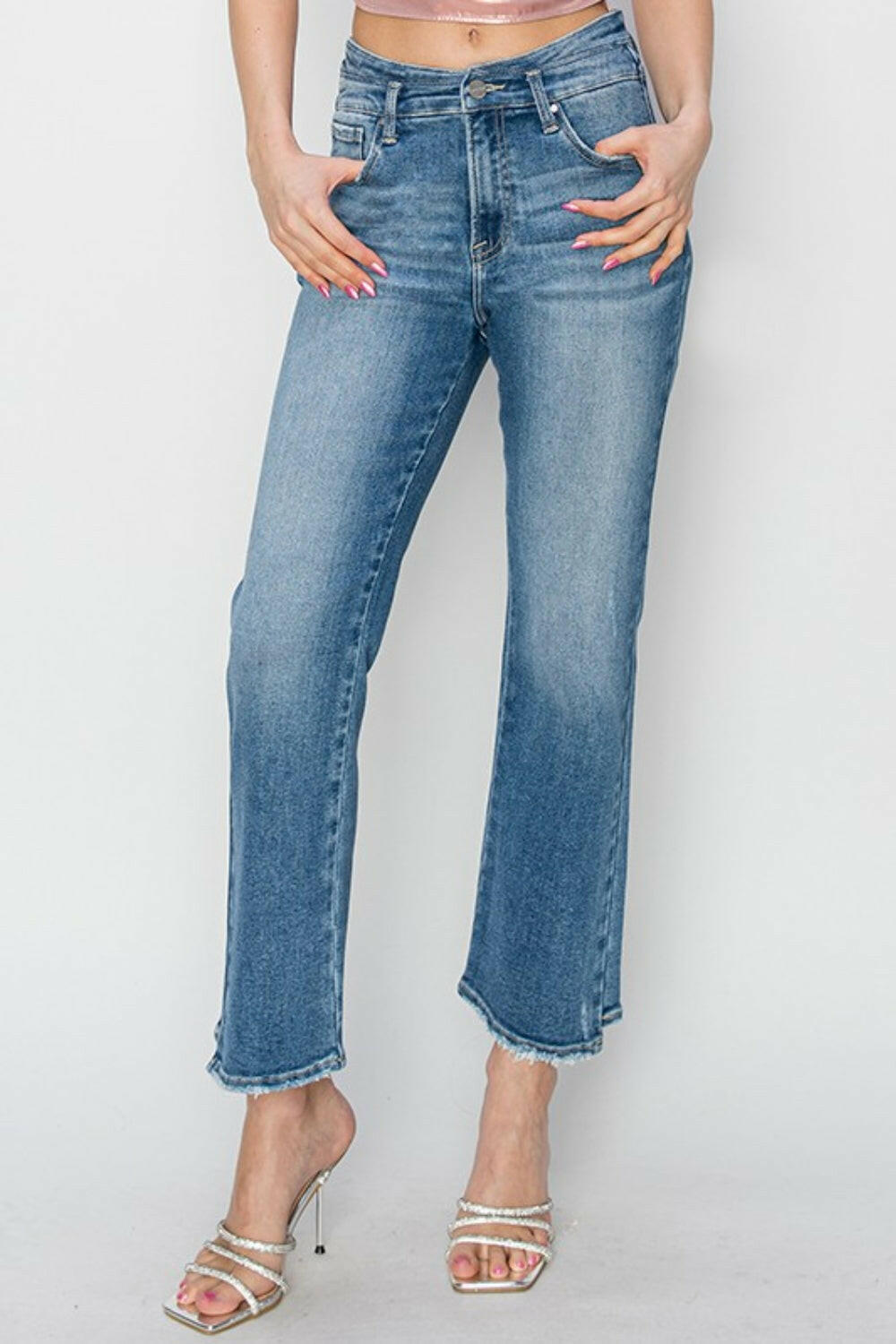 RISEN High Rise Slim Straight Jeans.