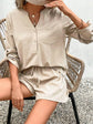 Notched Long Sleeve Top and Shorts Set.