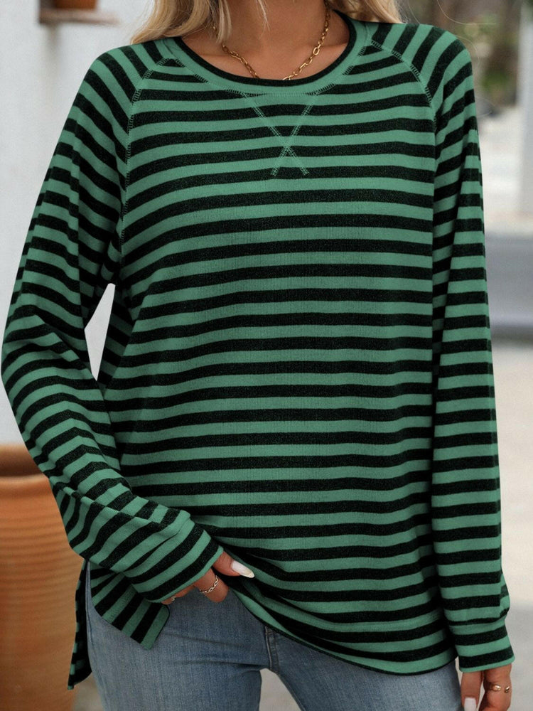 Mandy Striped Round Neck Long Sleeve T-Shirt.