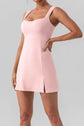 Square Neck Sleeveless Slit Mini Active Dress.