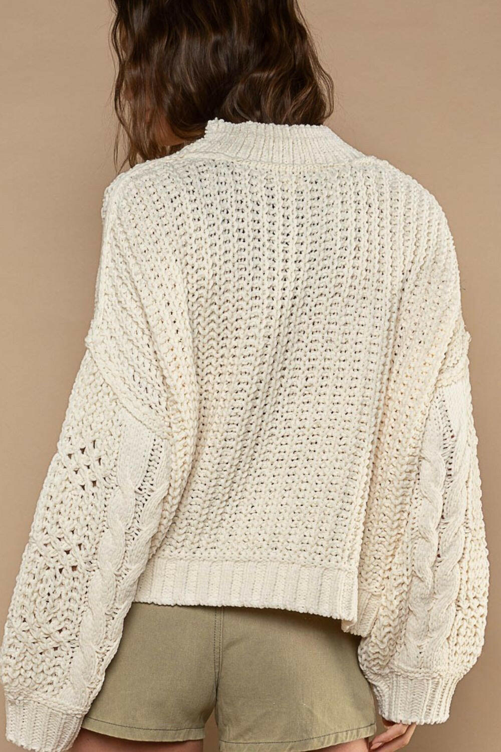 POL Mock Neck Cable Knit Sweater.