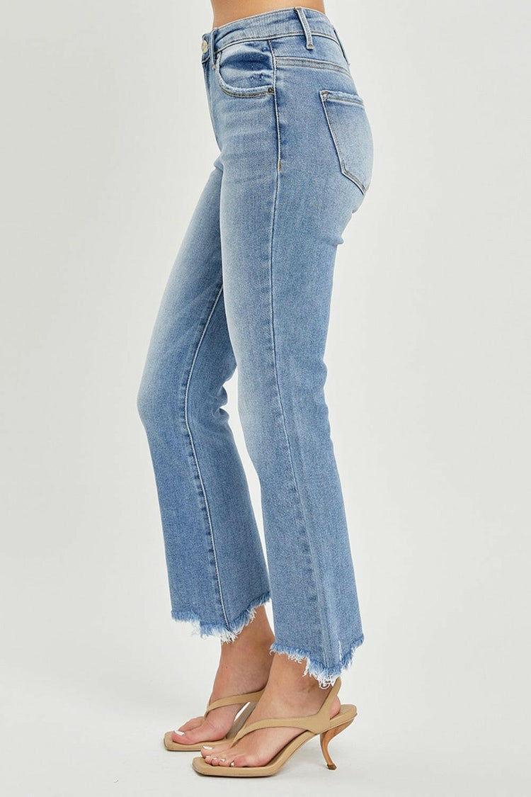 RISEN Frayed Hem Cropped Straight Jeans.