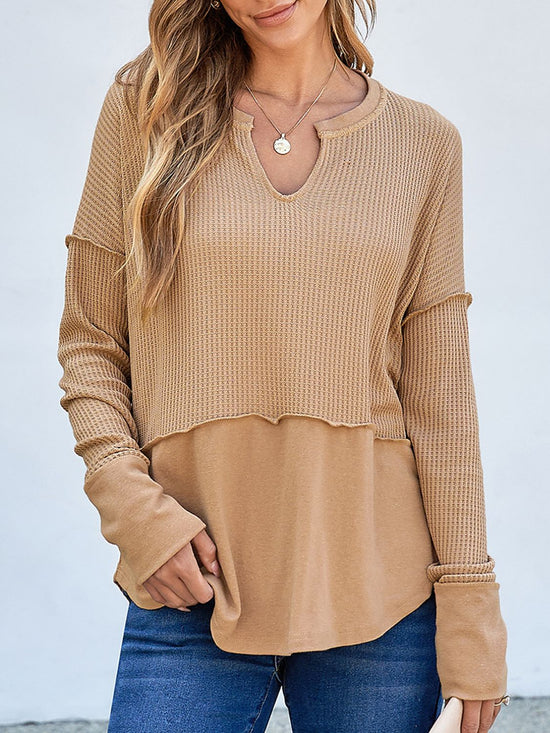 Waffle-Knit Long Sleeve T-Shirt