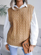 Round Neck Openwork Capped Sleeve Sweater Vest.