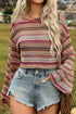 Striped Round Neck Long Sleeve Blouse.