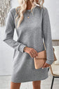 Textured Round Neck Long Sleeve Mini Dress.