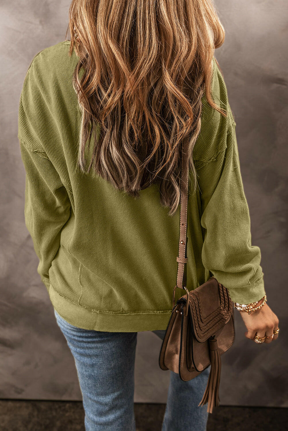 Round Neck Dropped Shoulder Sweatshirt.