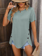 Mandy Decorative Button Round Neck Short Sleeve Blouse.