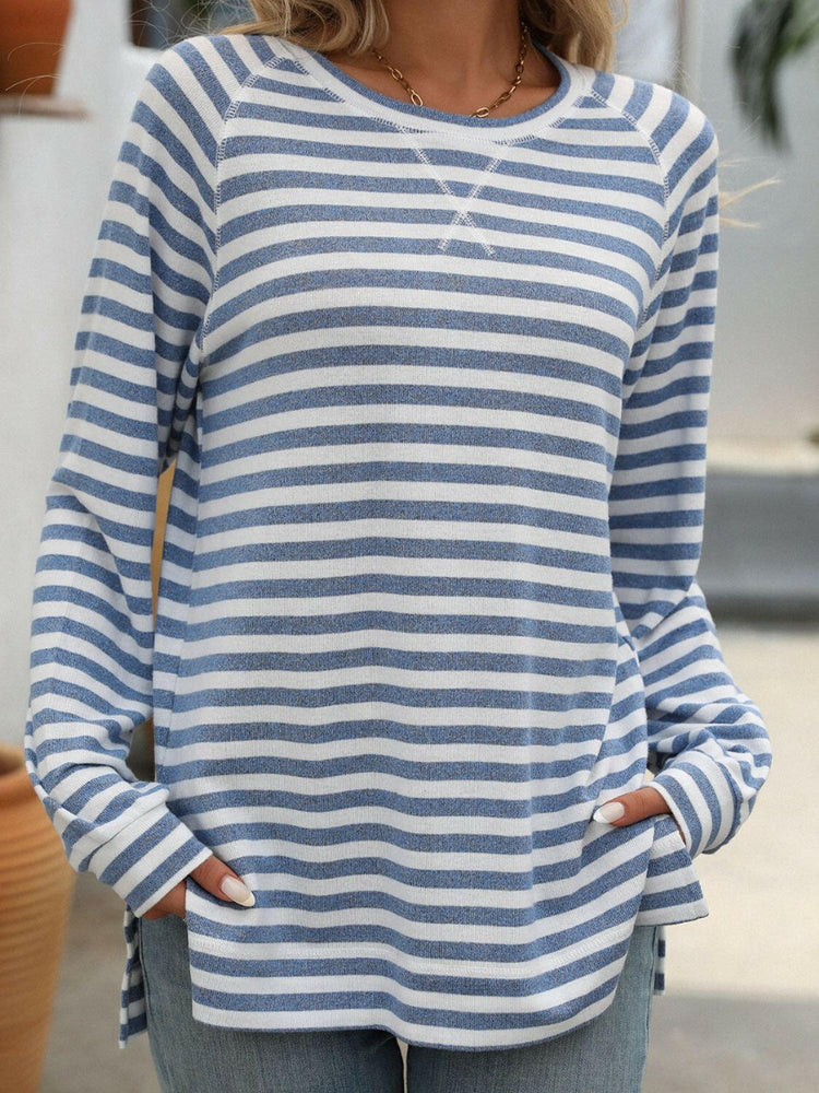 Mandy Striped Round Neck Long Sleeve T-Shirt.