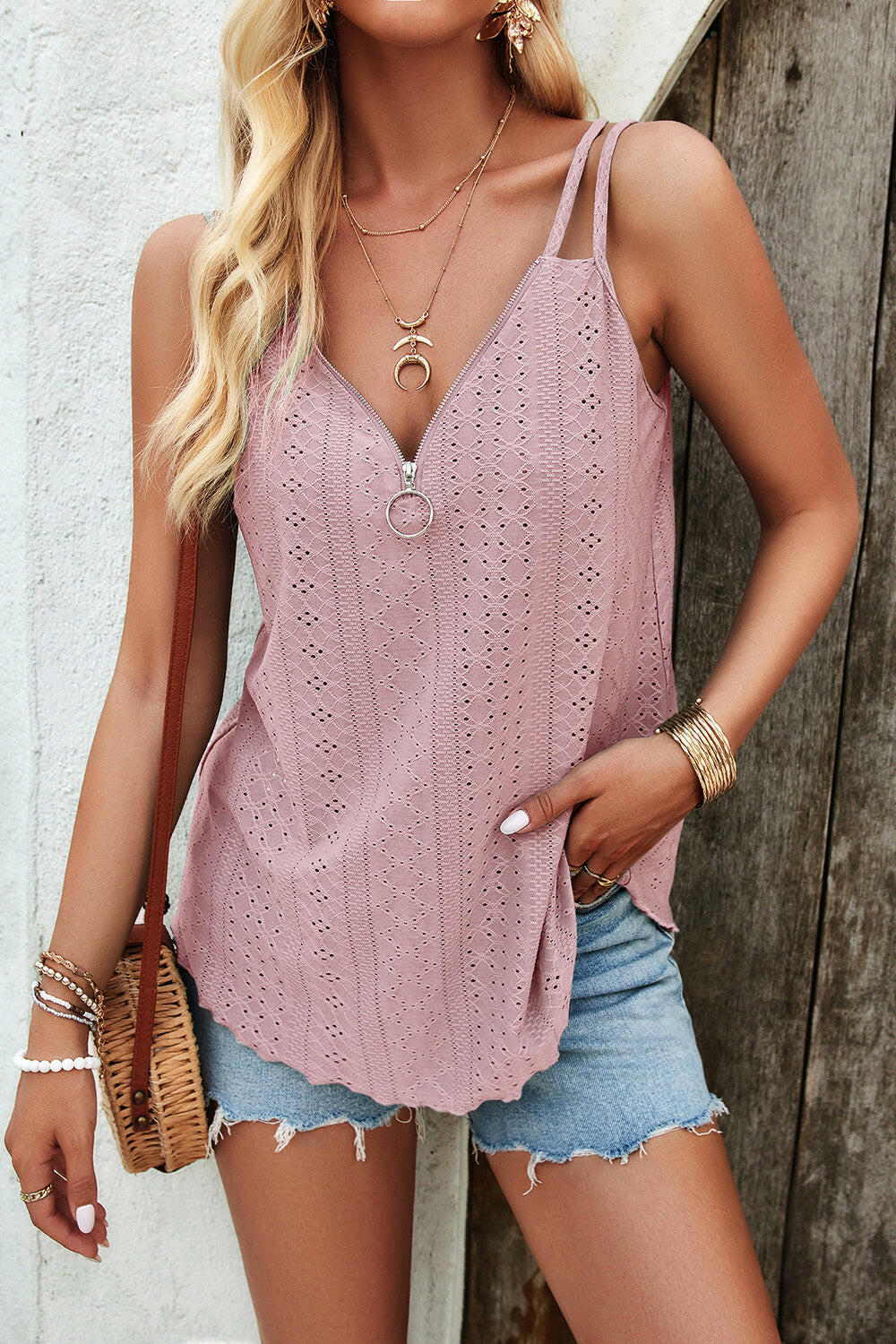 Eyelet V-Neck Double Strap Cami.