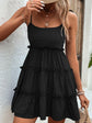 Shiny Frill Spaghetti Strap Tiered Dress.