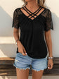 Perfee Lace Detail V-Neck Short Sleeve T-Shirt.