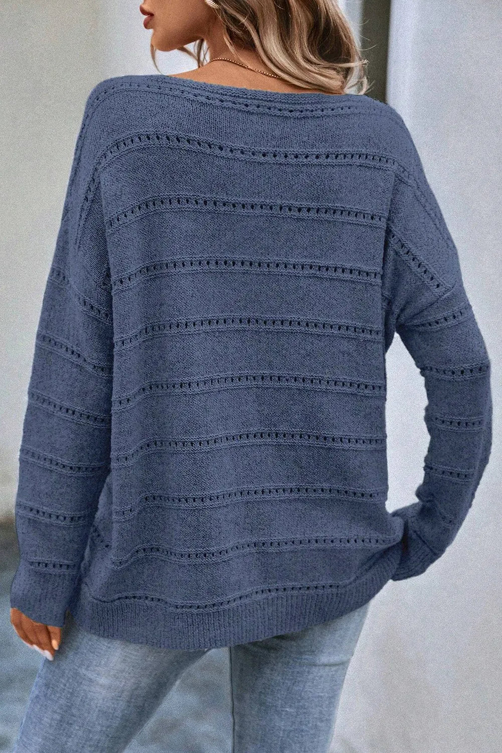 Boat Neck Dropped Shoulder Sweater.