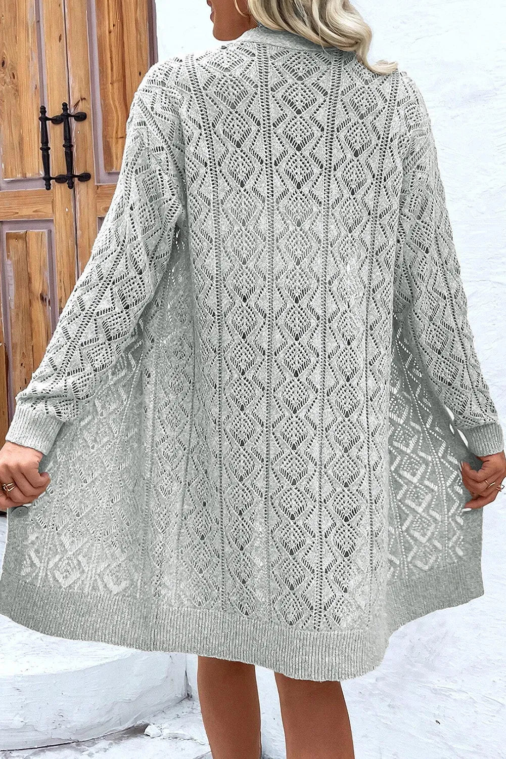 Openwork Button Down Long Sleeve Cardigan.