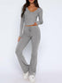 V-Neck Long Sleeve Top and Pants Set.