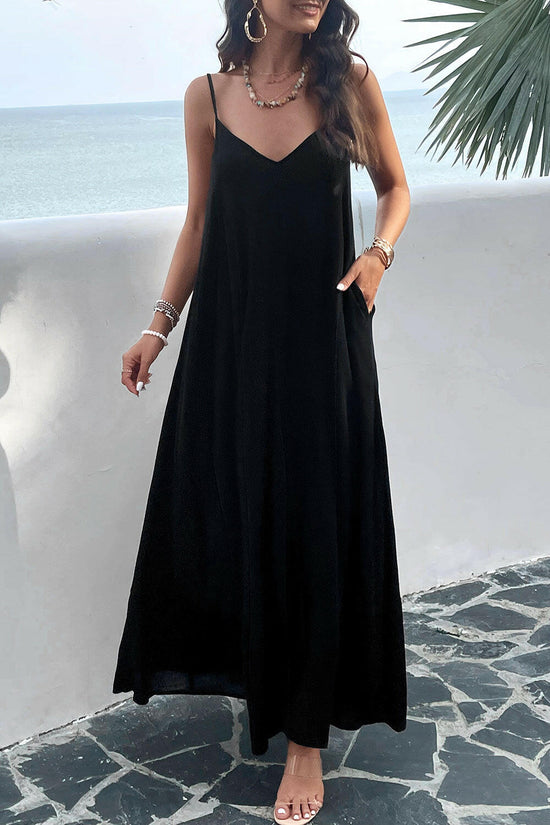 Devine Backless Maxi Cami Dress with Pockets.