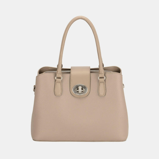 David Jones PU Leather Twist-Lock Tote Bag.