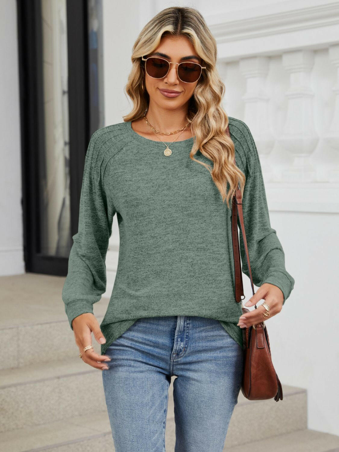 Round Neck Long Sleeve T-Shirt.