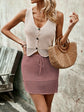 Button Up Sleeveless Top and Drawstring Skirt Set.