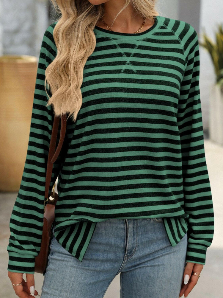 Mandy Striped Round Neck Long Sleeve T-Shirt.