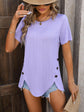 Mandy Decorative Button Round Neck Short Sleeve Blouse.